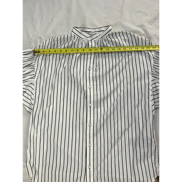Ralph Lauren Black Label Striped Tunic Collarless Blouse Puffy Sleeves | Size 10 - Picture 13 of 15